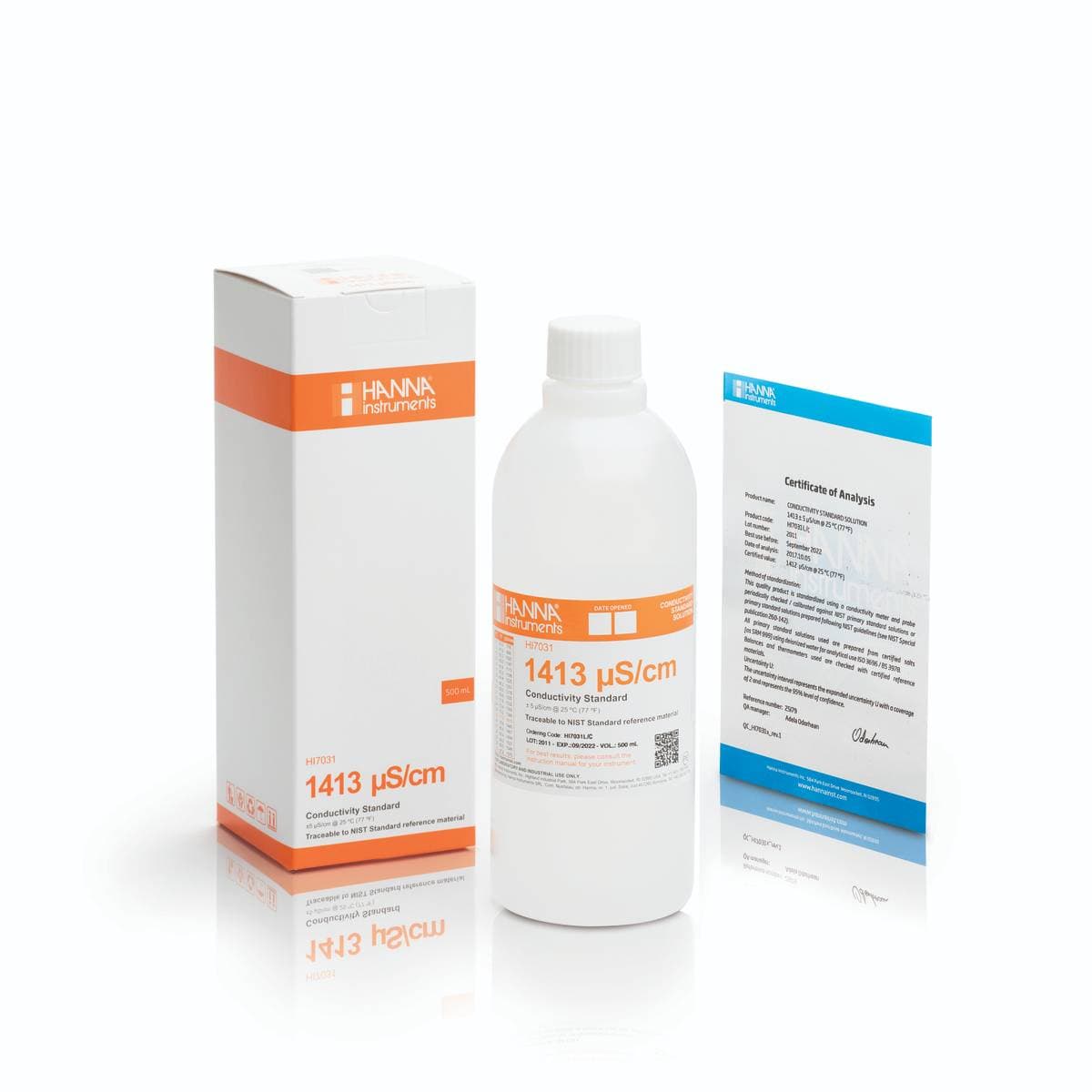 Hanna HI7031L/C kalibrační roztok vodivosti s certifikátem, 1413 µS/cm, 500 ml